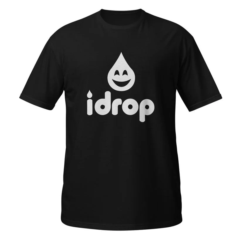Black t-shirt with the white idrop droplet logo on the chest